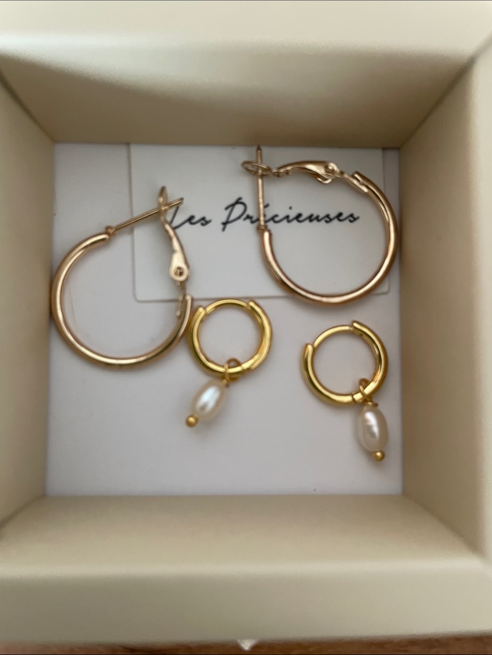 NWOT  Gold Hoop Earrings with Pearl Drop Accents - Versatile Set